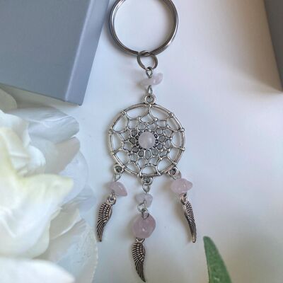 Natural Rose Quarts Dream Catcher Key Ring