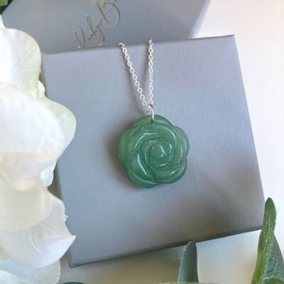 Natural gemstone Rose pendant necklace. Green