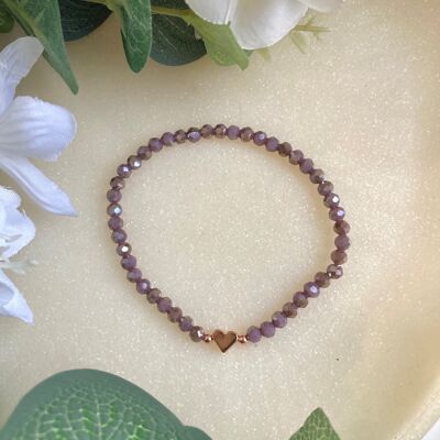 Kooky Rose Gold Heart Elasticated glass beaded bracelet
