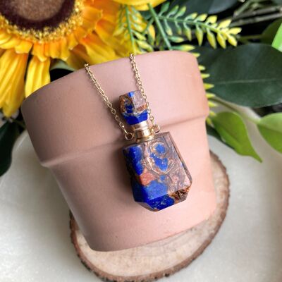 Kooky Natural Bronzite & Lapis Lazuli perfume holder necklace