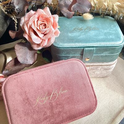 Kooky Bloom Branded Velvet Jewellery Box. Blush Pink