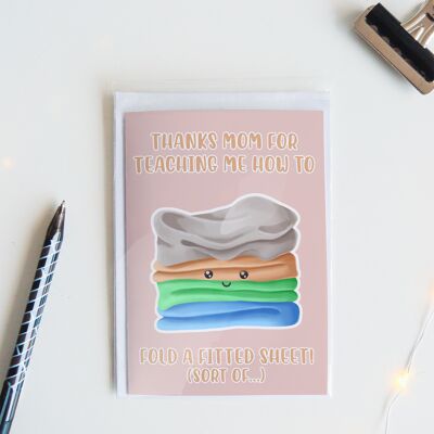 Teaching Me To Fold A Fitted Sheet | Funny Mothers Day Card