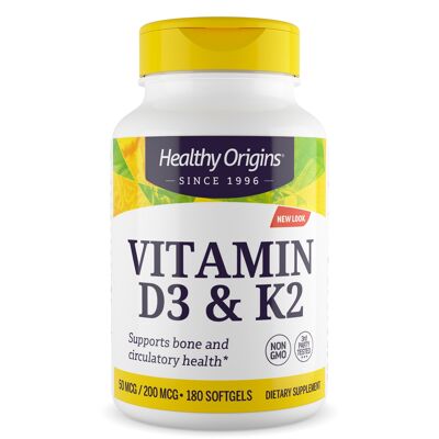 Vitamin D3 & K2, 50 mcg / 200 mcg - 180 Softgels