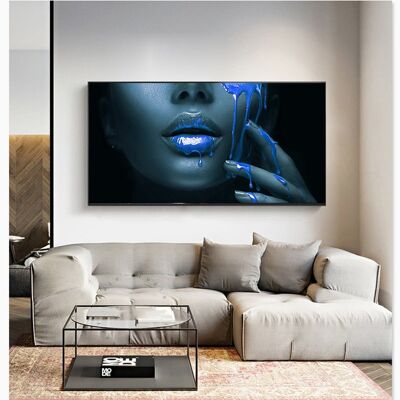 1 Pieces Large Canvas Wall Art For Living Room - Women Face With Golden Liquid - No Frame 70x140cm - Blue