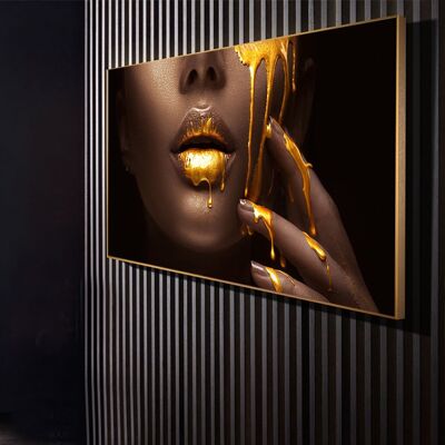 1 Pieces Large Canvas Wall Art For Living Room - Women Face With Golden Liquid - No Frame 30x60cm - black