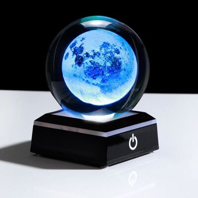 3D Moon Crystal Ball Laser Engraved 8cm - Ball and square blac