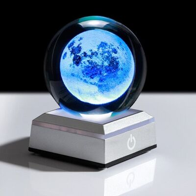 3D Moon Crystal Ball Laser Engraved 8cm - Ball and square silv