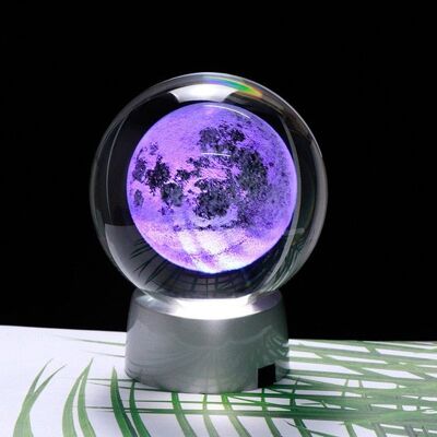 3D Moon Crystal Ball Laser Engraved 8cm - Ball and round silve