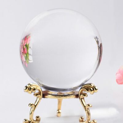 60/70/80MM Photography Crystal Ball Ornament FengShui Globe Divination Quartz Magic Glass Ball Home Decor Sphere bola de cristal - 80 MM - with gold base - China