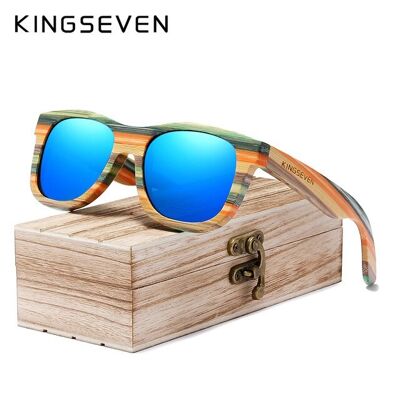 Retro Bamboo Sunglasses Polarized Mirror UV400 Sun Glasses Full Frame Wood Shades Goggles Handmade - Blue