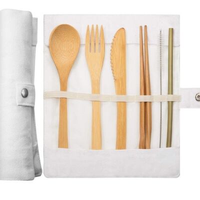 Bamboo Cutlery Set 100% Eco Friendly - White