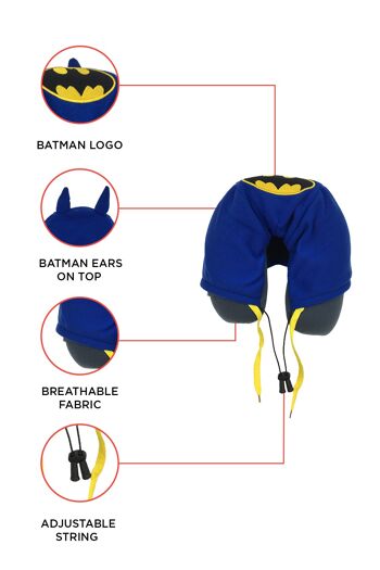 Oreiller de cou à capuche DC Batman avec oreilles 3