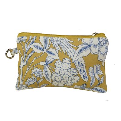 Pochette en toile de coton jaune motif Héritage oiseaux et feuillages