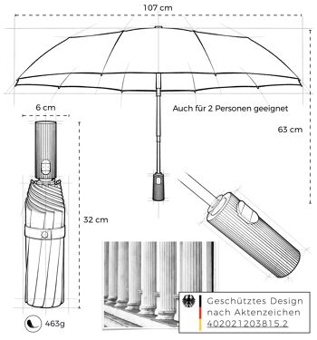 Parapluie haut de gamme | Effet lotus | Parapluie de poche noir 5