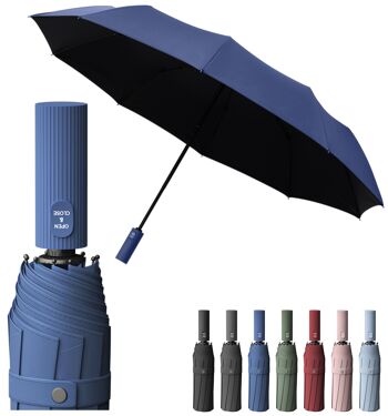 Parapluie haut de gamme | Effet lotus | Parapluie pliant bleu