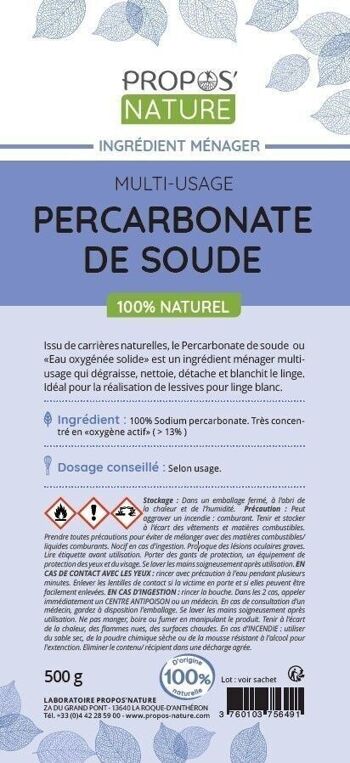 PERCARBONATE DE SOUDE - SODIUM PERCARBONATE - INGREDIENT MENAGER - MENAGE ECOLOGIQUE - 500G 7