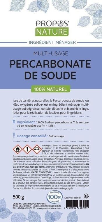 SODIUM PERCARBONATE - SODIUM PERCARBONATE - HOUSEHOLD INGREDIENT - ECOLOGICAL HOUSEHOLD - 500G 7