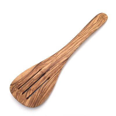 Spatule à trois rainures/ fentes, longueur 33 cm, en bois d'olivier