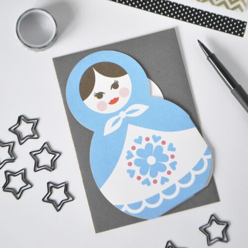 Russian Doll Family Greetings Card - Blue