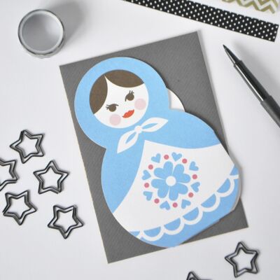 Tarjeta de felicitación de la familia de muñecas rusas - Azul