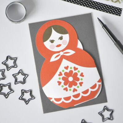 Russian Doll Family Greetings Card - Red