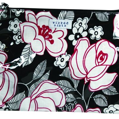 Bag City Flower Black and Red Large Flat Bag Cosmetic Bag Pouch