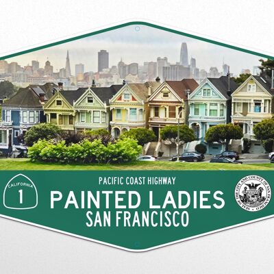 Cartello in metallo San Francisco Painted Ladies & Pacific Coast Highway