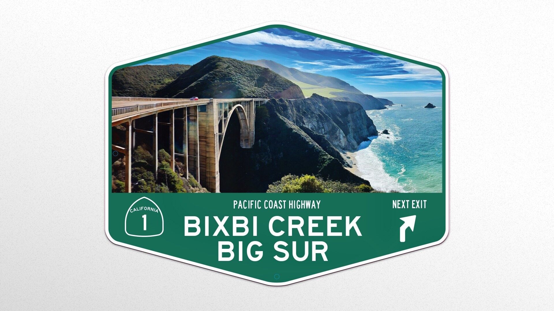 Cartello in metallo San Bixbi Creek, Big Sur e Pacific Coast Highway