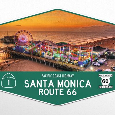 Cartello in metallo Santa Monica, Pacific Coast Highway, Route 66