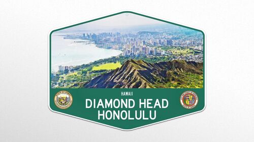 Metallschild Diamond Head, Honolulu & Hawaii