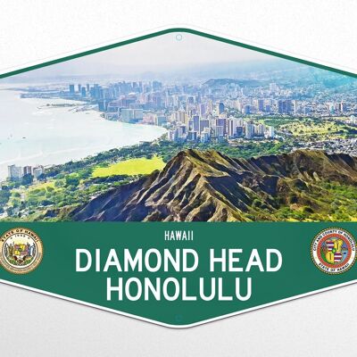 Letrero metálico Diamond Head, Honolulu y Hawái