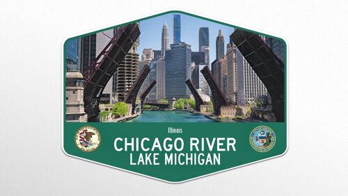 Metallschild Chicago River, Lake Michigan