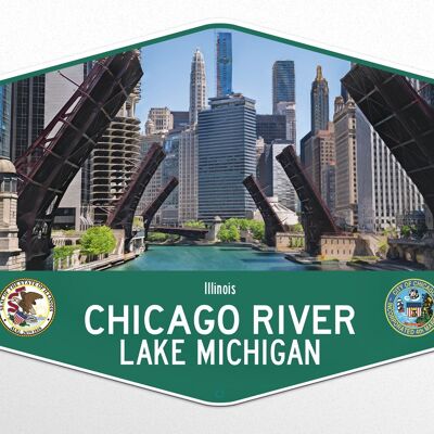 Metallschild Chicago River, Lake Michigan