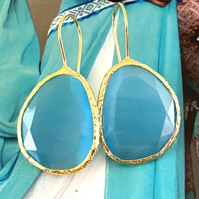 Eearrings cateye stone blue large