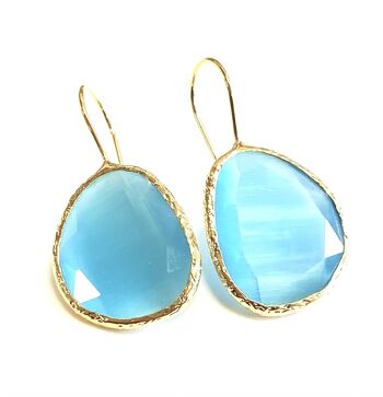 Boucles d'oreilles cateye pierre bleu large 2