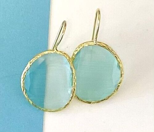 Eearrings cateye stone blue large