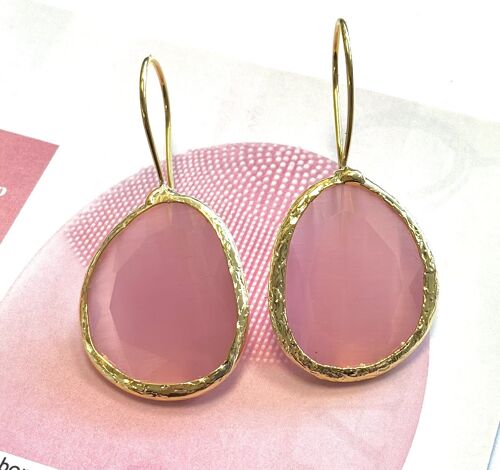 Earrings cateye stone pink large