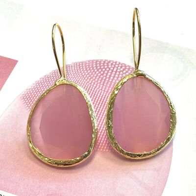 Earrings cateye stone pink large