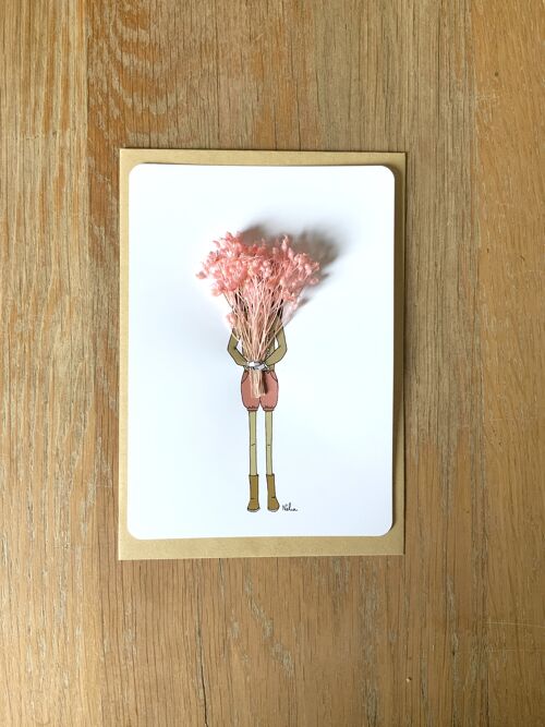 Carte fleurie "Le Gros bouquet", fleurs séchées roses
