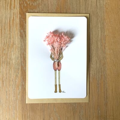 "Le Gros bouquet" floral card, pink dried flowers