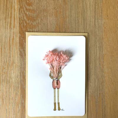 "Le Gros bouquet" floral card, pink dried flowers