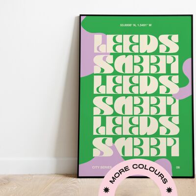 Leeds Print - A5 - Red Text | Pink