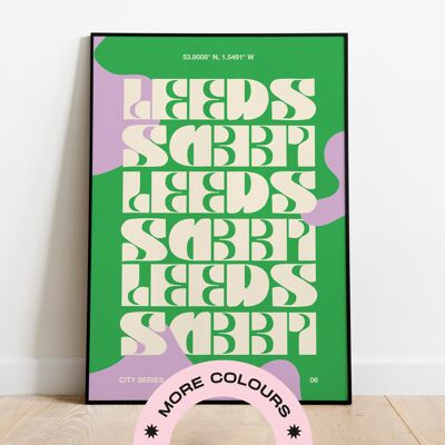 Leeds Print - A3 - Red Text | Pink