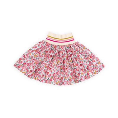 Flared children's skirt with a waistband and a floaral design - garden party pink