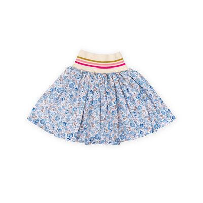 Flared children's skirt with a waistband and a floaral design - garden party blue