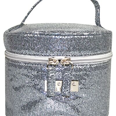 Bag Glitter Small Round Case Silver Cosmetic Case Bag