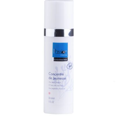 Facial serum (youth concentrate) with marine active ingredients, rose water and avocado peptides