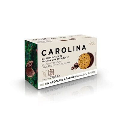 Biscotto integrale ricoperto di cioccolato, Carolina Honest