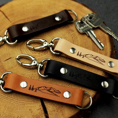 Leather keychain with trigger snap - mountain theme