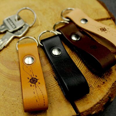 Leather keychain - windrose theme